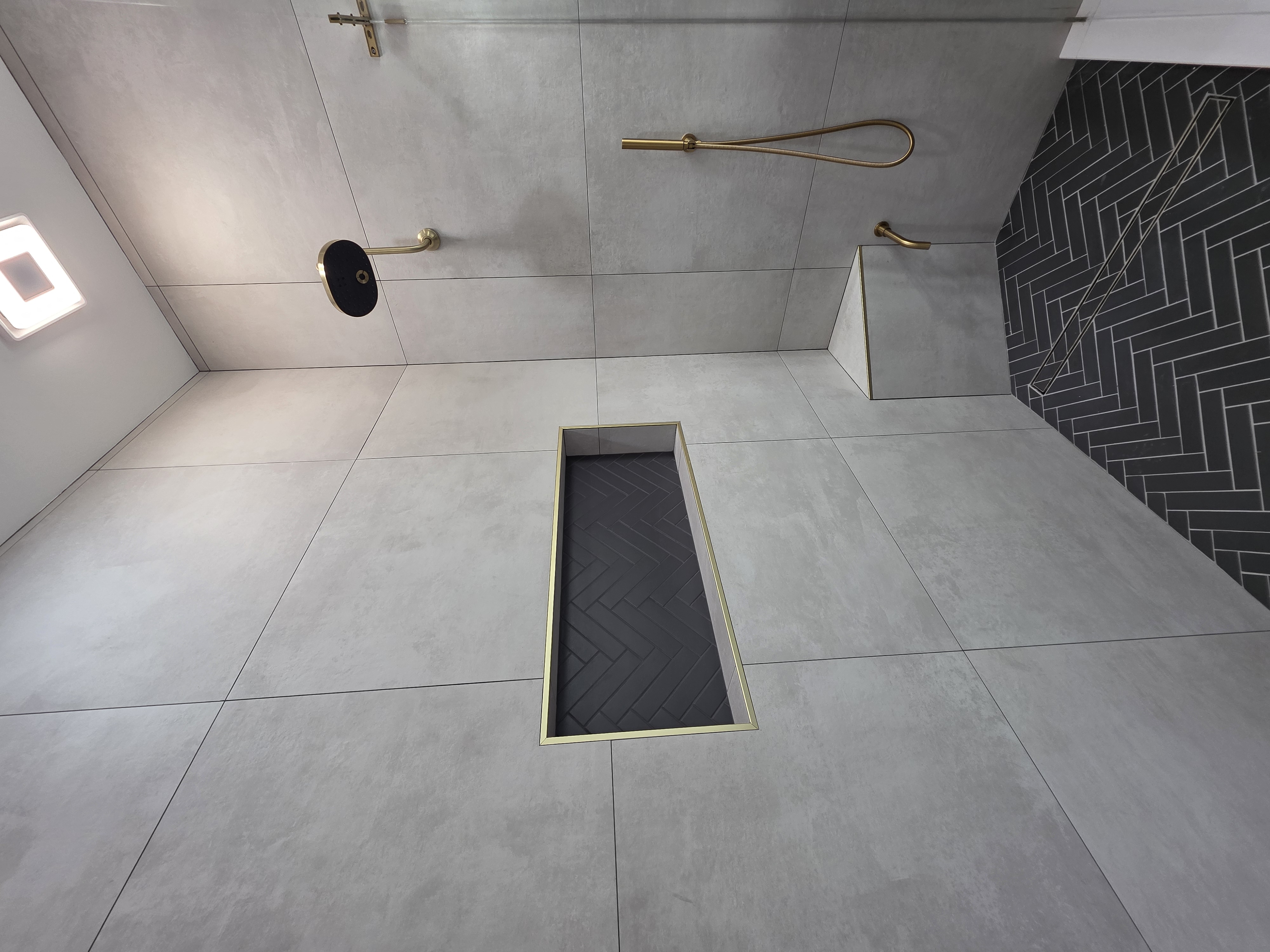 Modern Shower with Gold Fixtures