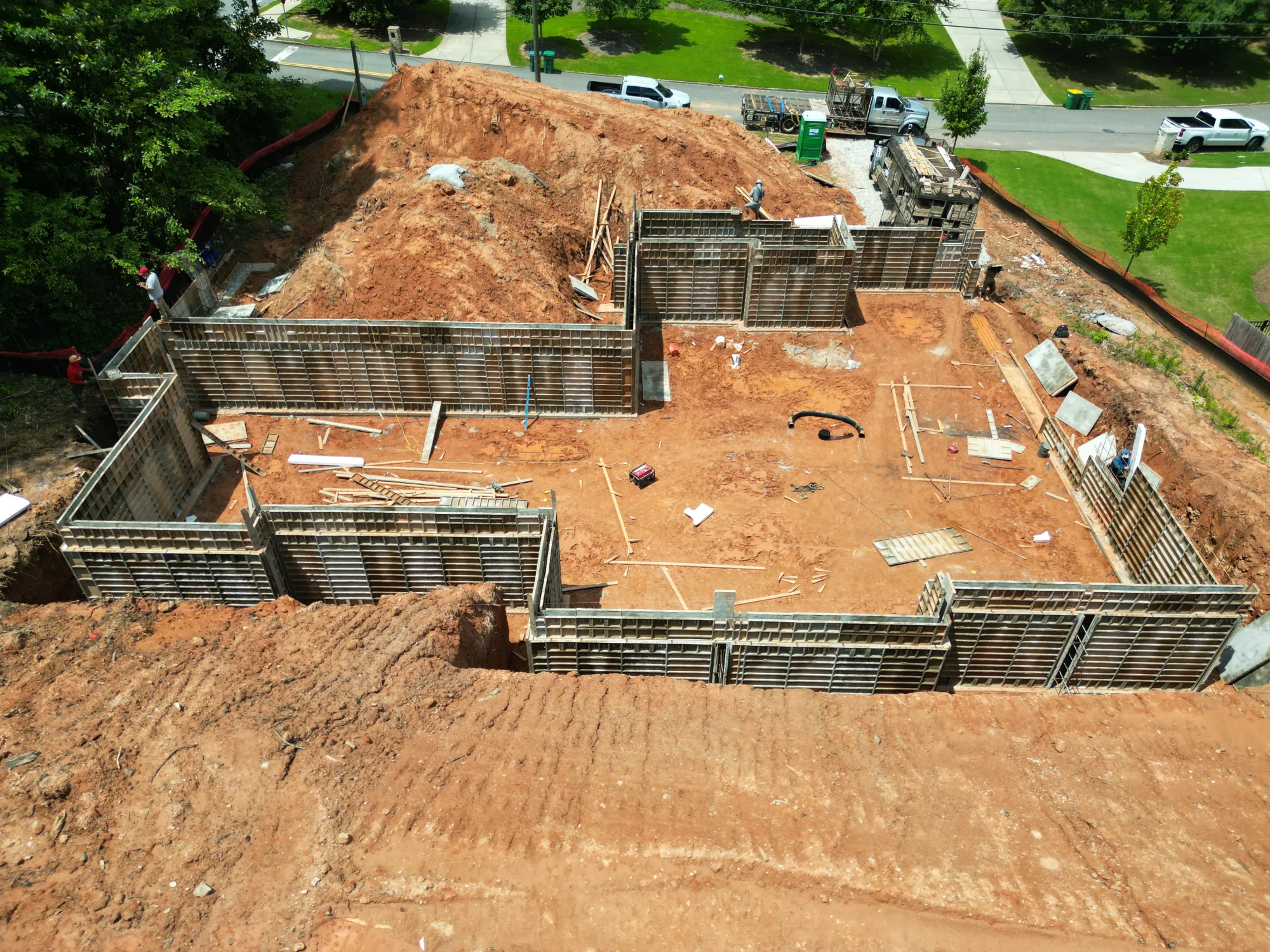 Foundation wall forms above concrete footings