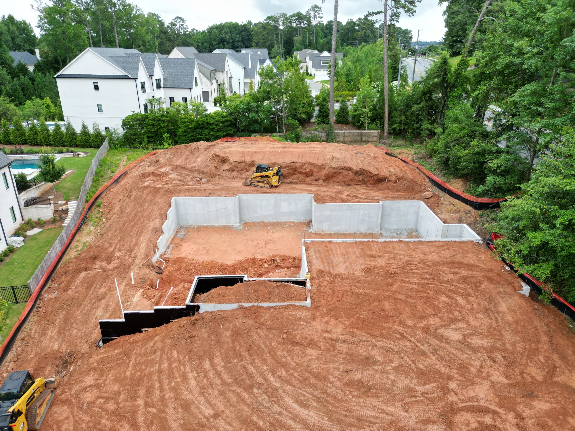 Concrete foundation walls viewed from above