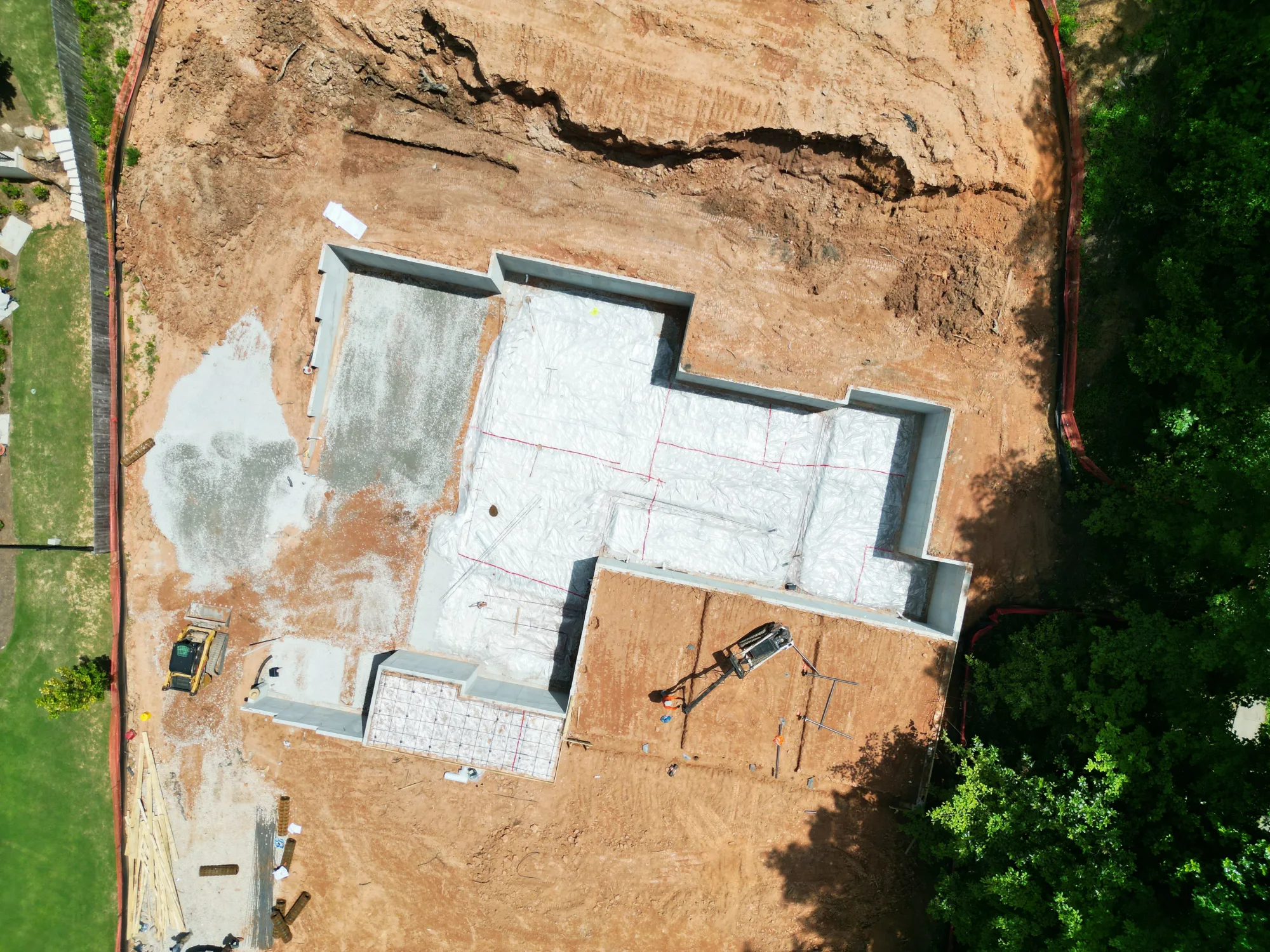 Top-down view of foundation and slab preparation