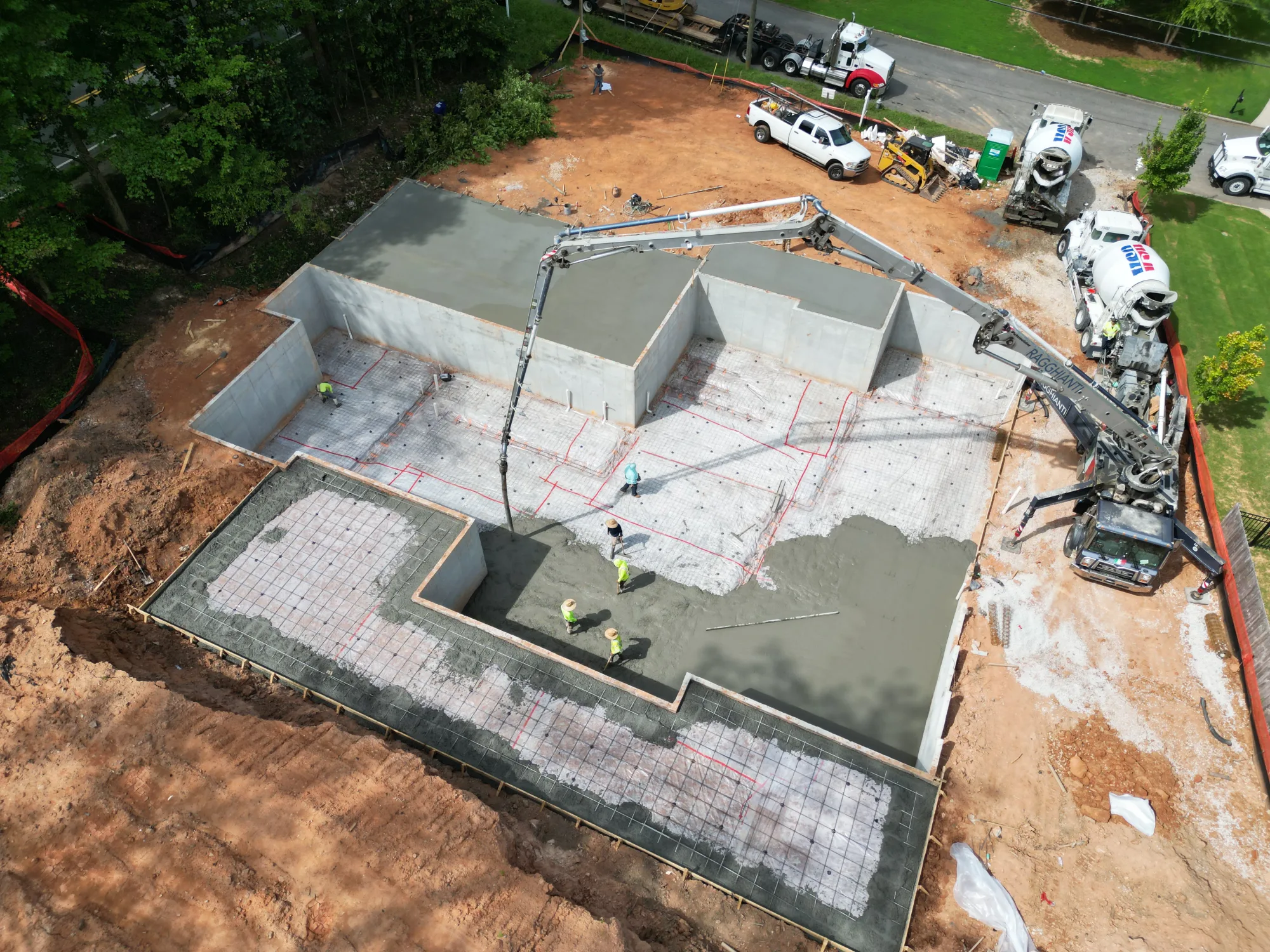 Floor joists installed over custom home foundation